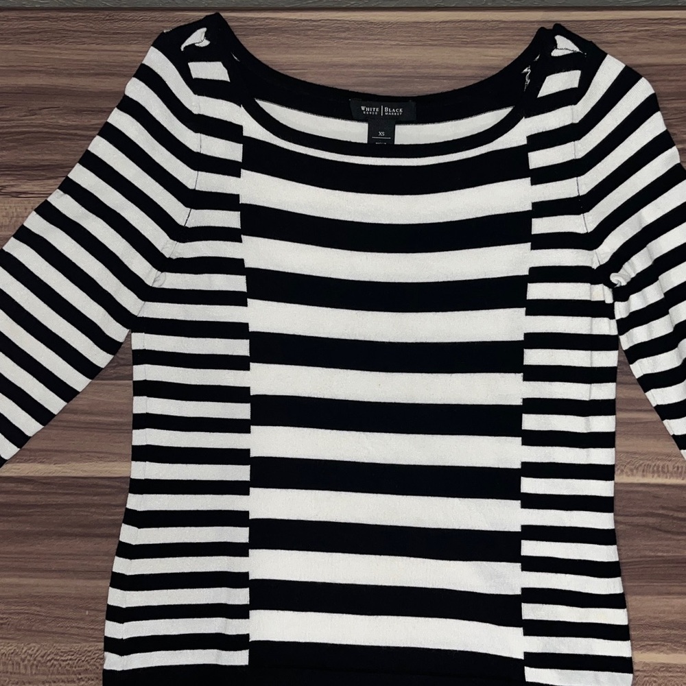 White House Black Market Striped Crew Neck Sweater with 3/4 sleeve - Picture 2 of 13